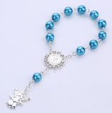 Catholic Religious Rosary Jesus Charm Bracelets for Baby Chirldren Glass Imitation Pearl Jewelry Rosary Kids Baptism Link Chains daiiibabyyy