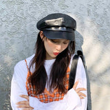 PU Leather Octagonal cap Women Autumn And Winter cap casual beret Hat Artist painter cap for 90 Girls daiiibabyyy