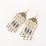 Vintage Ethnic Beads Chain Tassel Hanging Dangle Earrings for Women Geometric Triangle Fashion Drop Earring Jewelry Accessories daiiibabyyy