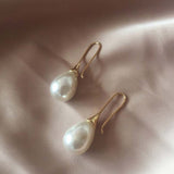 FORSEVEN Baroque Palace Style White Simple Teardrop Simulated Pearl Hook Drop Dangle Earrings Women Girl Bridal Bride Jewelry