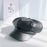 PU Leather Octagonal cap Women Autumn And Winter cap casual beret Hat Artist painter cap for 90 Girls daiiibabyyy
