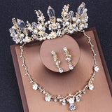 Korean Wedding Bridal Jewelry Sets Accessories Necklace Sets for Women Gold Baroque Crystal Princess Royal Tiara and Crown Set daiiibabyyy