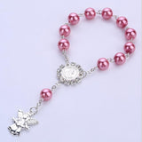 Catholic Religious Rosary Jesus Charm Bracelets for Baby Chirldren Glass Imitation Pearl Jewelry Rosary Kids Baptism Link Chains daiiibabyyy