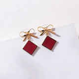 2022 Sweet Style Cute Bowknot Geometric Drop Earings For Girl Colourful Leather Square Pendientes Fashion Boucle D oreille daiiibabyyy