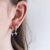 New Simple Personality Metal Earring For Women Crystal Geometric Lightning Dangle Earrings  Trendy Party Jewelry Accessories daiiibabyyy