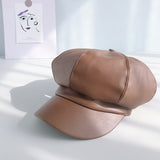 PU Leather Octagonal cap Women Autumn And Winter cap casual beret Hat Artist painter cap for 90 Girls daiiibabyyy