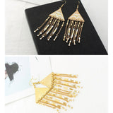 Vintage Ethnic Beads Chain Tassel Hanging Dangle Earrings for Women Geometric Triangle Fashion Drop Earring Jewelry Accessories daiiibabyyy