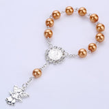 Catholic Religious Rosary Jesus Charm Bracelets for Baby Chirldren Glass Imitation Pearl Jewelry Rosary Kids Baptism Link Chains daiiibabyyy