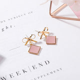2022 Sweet Style Cute Bowknot Geometric Drop Earings For Girl Colourful Leather Square Pendientes Fashion Boucle D oreille daiiibabyyy