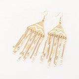 Vintage Ethnic Beads Chain Tassel Hanging Dangle Earrings for Women Geometric Triangle Fashion Drop Earring Jewelry Accessories daiiibabyyy