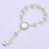 Catholic Religious Rosary Jesus Charm Bracelets for Baby Chirldren Glass Imitation Pearl Jewelry Rosary Kids Baptism Link Chains daiiibabyyy