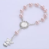 Catholic Religious Rosary Jesus Charm Bracelets for Baby Chirldren Glass Imitation Pearl Jewelry Rosary Kids Baptism Link Chains daiiibabyyy