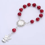 Catholic Religious Rosary Jesus Charm Bracelets for Baby Chirldren Glass Imitation Pearl Jewelry Rosary Kids Baptism Link Chains daiiibabyyy