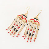 Vintage Ethnic Beads Chain Tassel Hanging Dangle Earrings for Women Geometric Triangle Fashion Drop Earring Jewelry Accessories daiiibabyyy