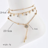 Daiiibabyyy 3 Pcs/Set New Fashion Gold Crystal Sequins Star Beads Anklets for Women Bracelet on The Leg Foot Beach Jewelry Accessories