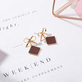 2022 Sweet Style Cute Bowknot Geometric Drop Earings For Girl Colourful Leather Square Pendientes Fashion Boucle D oreille daiiibabyyy