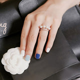New Fashion Women Korean Double Layer Elegant Simulated Pearl Beads Ring Adjustable Shiny Rhinestone Wedding Ring Party Jewelry daiiibabyyy
