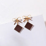 2022 Sweet Style Cute Bowknot Geometric Drop Earings For Girl Colourful Leather Square Pendientes Fashion Boucle D oreille daiiibabyyy