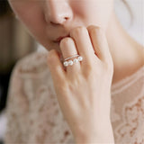 New Fashion Women Korean Double Layer Elegant Simulated Pearl Beads Ring Adjustable Shiny Rhinestone Wedding Ring Party Jewelry daiiibabyyy