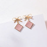 2022 Sweet Style Cute Bowknot Geometric Drop Earings For Girl Colourful Leather Square Pendientes Fashion Boucle D oreille daiiibabyyy