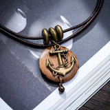 2021 Wholesale Chokers Woman Necklaces Vintage Jewelry Anchor Design Wooden Pendant Long Necklace for Women collares mujer kolye daiiibabyyy