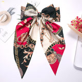 Girl Flower Print Oversized Bow Knot Hairgrips Bohemian Hair Bow Elegant Satin Hair Clips Hair Accessories Ponytail Holder daiiibabyyy