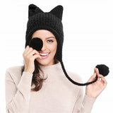 Women Hats Knit Braided Cat Ears Hat Handmade Knitting Crochet Warmer Beanie Winter Cap Accessories Bonnets for Women Designer daiiibabyyy