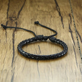 Daiiibabyyy Men Adjustable Braided Leather Bracelet in Black