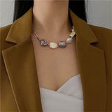 French ins Style French Baroque Shaped Handmade Pearl Shell Titanium Steel Chain Stitching Men and Women Cool Design Necklace daiiibabyyy