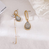 Korean Metallic Pearl Earrings Asymmetrical Stud Earrings Push-back Zinc Alloy with Fashionable Temperament Geometric Women daiiibabyyy