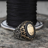 Classic Retro Silver Gold Color Men's Handmade Inlaid Black Zircon Punk Rings for Men Carved Pattern Gothic Ring Jewelry daiiibabyyy