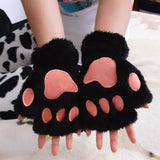 1Pair Women Girl Lovely Bear Plush Cat Paw Claw Gloves Winter Faux Fur Cute Kitten Fingerless Mittens Christmas Halloween Gloves daiiibabyyy