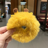2021 New Hair Accessories Fake Fur Hair Rope Bear Scrunchies Women Girls Elastic Hair Rubber Bands Hair Ring Ponytail Holder daiiibabyyy