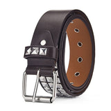 Fashion Harajuku Women Punk Chain Belt Adjustable Black Double/Single Eyelet Grommet Metal Buckle Leather Waistband For Jeans daiiibabyyy