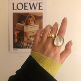 Vintage Exaggerate Geometric Seashell Statement Rings For Women Bohemia Classic Fashion Open Adjustable Forefinger Ring Jewelry daiiibabyyy