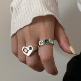 2021 New Korean Chic Crystal Inlay Heart Vintage Exaggerate Rings For Women Girls Fashion Party Jewelry Geometric Statement Ring daiiibabyyy