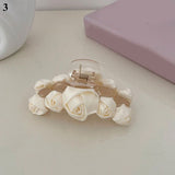 Silk Satin Wide Hair Hoop Shark Clip Elegant White Rose Flower Hair Accessories Fashion Geometric Hair Claws Hair Clip daiiibabyyy
