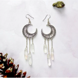 Daiiibabyyy Witchy Crescent Moon Rainbow Quartz Stone Earring Wicca Healing Crystal Magic Protection Celestial Statement Jewelry Women Gift