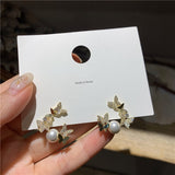MENGJIQIAO New Korean Dliecate Micro Pave Zircon Cute Butterfly Drop Earrings For Women Ladies Boucle D'oreille Jewelry daiiibabyyy