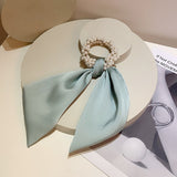 Solid Color Bow Streamers Hair Rope Ponytail Holder Hair Scarf Bowknot Elastic Hair Bands Ribbon Pearl Hair Scrunchies daiiibabyyy