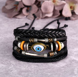 Vintage Black Leather Bracelets For Men Fashion Hollow Triangle Leather Bracelet & Bangles Multilayer Wide Wrap Jewelry 2022 daiiibabyyy