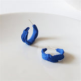 HUANZHI 2021 New S925 Blue Vintage Paint Geometric Irregular Folds Stud Earrings for Women Girls Travel Jewelry Gifts daiiibabyyy