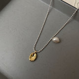 Fashion Pearl Metal Oval Charm Pendants Necklaces For Women Simple Clavicle Chain Bead Chain Choker Trendy Neck Jewelry Gifts daiiibabyyy