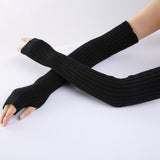 New Long Fingerless Gloves Womens Winter Warmer Knitted Arm Sleeve Fine Casual Soft Girl Goth Clothes Women Punk Gothic Gloves daiiibabyyy