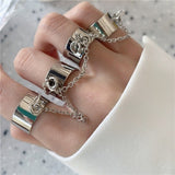 Classic Trendy Silver Color Metal Chain Combination Ring for Women Individuality Creativity Siamese Hip Hop Punk Ring daiiibabyyy