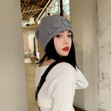Winter New Face Female Net Red Ear Protection Baotou Cap Retro Knitted Hat for Women Big Head Circumference Sexy and Elegant daiiibabyyy