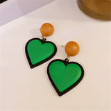 HUANZHI 2022 S925 Vintage Colorful Paint Glaze Heart Stud Earrings Geometry Metal for Women Girls Party Travel Jewerly Gifts daiiibabyyy
