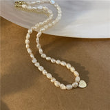 HUANZHI 2022 New Baroque Freshwater Natural Pearl Moonstone Pendant Necklace Geometric Irregular for Women Girls Party Jewelry daiiibabyyy