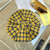 Daiiibabyyy Retro Plaid Octagonal Hats for Women Fashion Gorras Big Size Cap for Lady Elastic Berets Cap Hood Cloud hat Hair Accessories