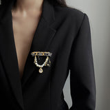 Luxury pearl tassel Camellia number 5 brooch fashion suit early autumn coat decoration corsage Brooches accessories daiiibabyyy